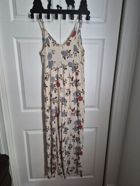 American Eagle Outfitters Cream Floral Spaghetti-Strap Romper